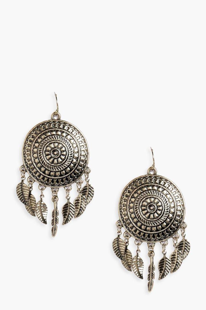 Boohoo Esme Metal Dreamcatcher Earrings Gold