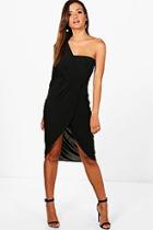 Boohoo Tanya Slinky One Shoulder Wrap Midi Dress