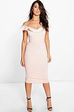 Boohoo Anne Frill Sweetheart Off Shoulder Midi Dress