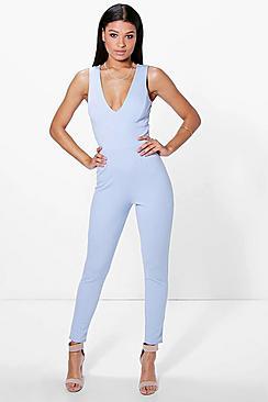 Boohoo Lois Cross Back Skinny Leg Jumpsuit