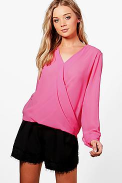 Boohoo Annabelle Wrap Over Blouse