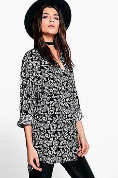 Boohoo Scarlett Paisley Oversized Shirt