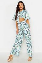 Boohoo Palm Print Wide Leg Trousers