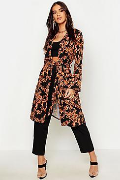 Boohoo Satin Chain Print Tie Kimono