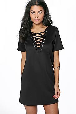 Boohoo Emily Eyelet Detail Shift Dress