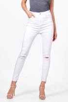 Boohoo Beth High Rise Slit Knee Step Hem Skinny Jeans White