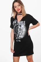 Boohoo Petite Kate Choker Detail Split Print T-shirt Dress
