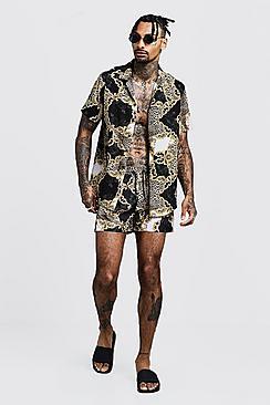 Boohoo Baroque Print Shirt & Swim Set