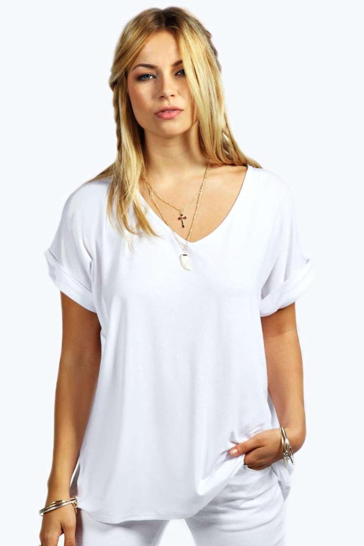 Boohoo Unity Oversized V Neck Tee White