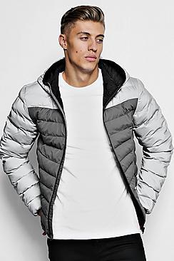 Boohoo Reflective Colour Block Puffer Jacket