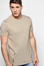 Boohoo Longline T-shirt With Front Zips Taupe