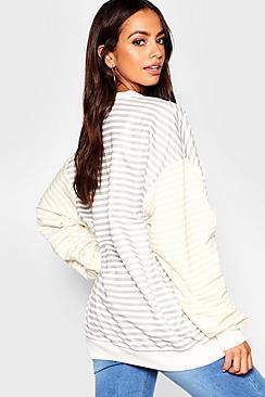 Boohoo Stripe Contrast Sleeve Boyfriend Sweat
