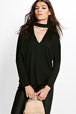 Boohoo Livia Choker Batwing Jumper