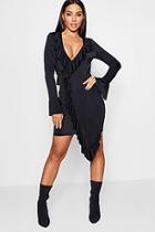 Boohoo Maya Asymmetric Ruffle Detail Wrap Dress