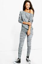 Boohoo Tall Vivie Slash Neck And Legging Loungewear Set Multi