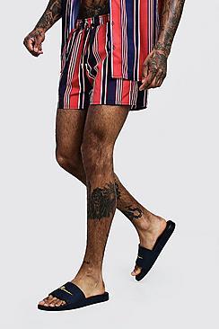Boohoo Vertical Stripe Mid Length Swim Short
