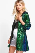 Boohoo Petite Claire Sequin Hooded Parka Multi