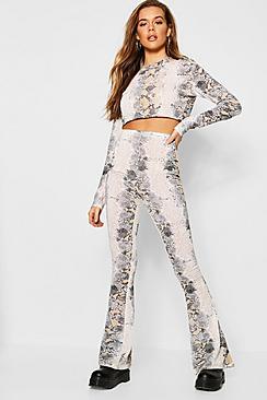 Boohoo Knitted Snake Print Flared Trouser