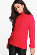 Boohoo Bethany Roll Sleeve Rib Knit Jumper Red