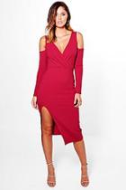 Boohoo Henrietta Open Shoulder Wrap Midi Dress