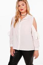 Boohoo Plus Katherine Cold Shoulder Tie Sleeve Shirt