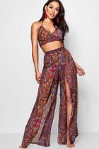 Boohoo Frankie Paisley Crop Top & Split Trouser Beach Co-ord