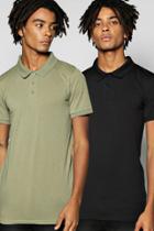 Boohoo Muscle Fit Polo 2 Pack In Black And Khaki Multi