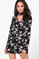 Boohoo Petite Fran Choker Detail Woven Playsuit Black