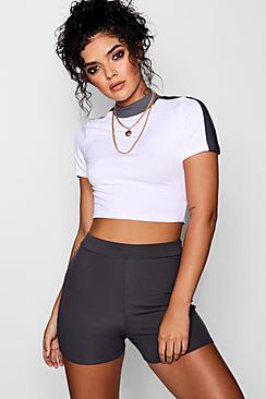 Boohoo Amie Panelled Shoulder Crop Top