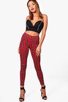 Boohoo Holly Red Tartan Check Basic Jersey Leggings