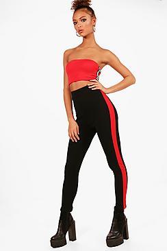 Boohoo Jess Contrast Side Stripe Crepe Leggings