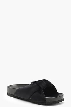Boohoo Amelia Velvet Bow Slider Flats