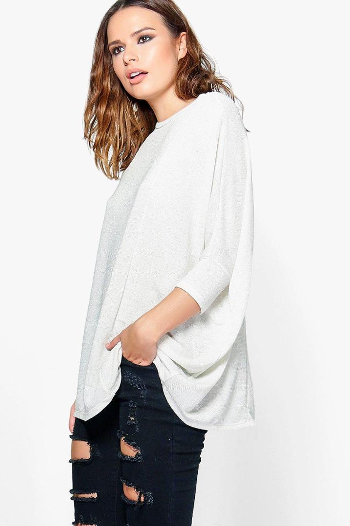 Boohoo Becca Oversized Metallic Knit Jumper White