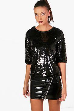Boohoo Tall Boxy Sequin Crop Top