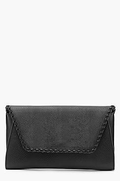 Boohoo Kirsten Snake & Whipstitch Clutch With Chain