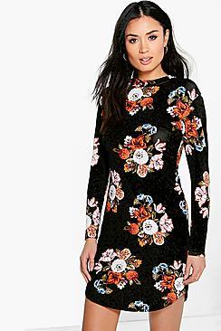 Boohoo Fabia High Neck Curved Hem Bodycon Dress