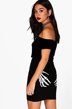 Boohoo Halloween Zaide Cheeky Skeleton Mini Skirt
