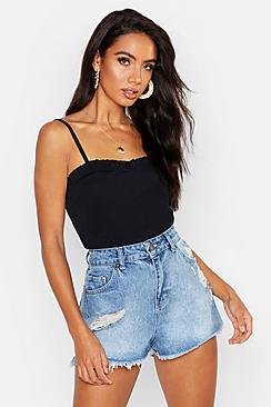 Boohoo Rib Ruffle Detail Strappy Cami
