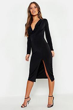 Boohoo Petite Cowl Neck Midi Dress