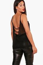 Boohoo Woven Lace Trim Cage Back Cami