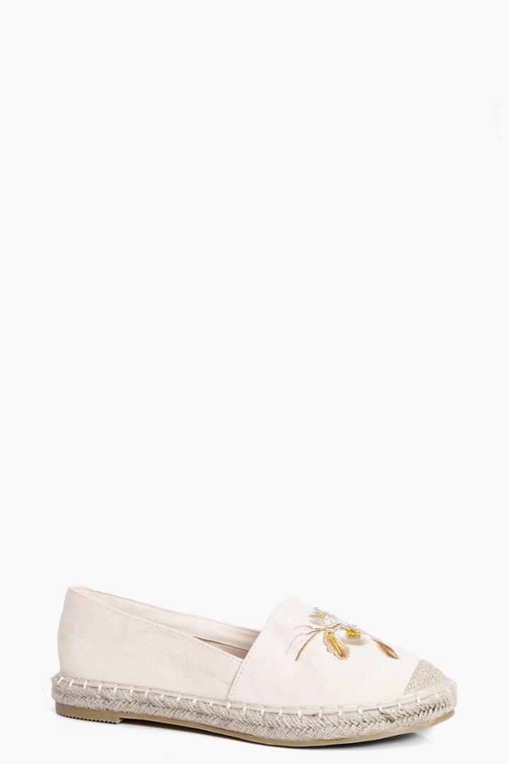 Boohoo Grace Embroidered Espadrille Cream