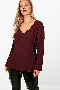 Boohoo Plus Imogen Lace Up Detail Jumper