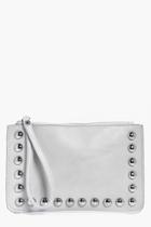 Boohoo Vanessa Stud Edge Handstrap Clutch Bag Grey