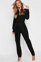 Boohoo Tie Waist Utility Denim Boilersuit