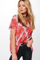 Boohoo Izzy Paisley Slash Neck T-shirt Red