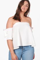 Boohoo Plus Kelly Off The Shoulder Bow Top White