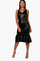 Boohoo Boutique Sequin Frill Hem Midi Dress