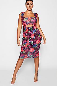 Boohoo Plus Jewel Floral Cut Out Midi Dress