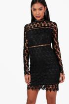 Boohoo Misse Star Print Crochet  Bodycon Dress Black