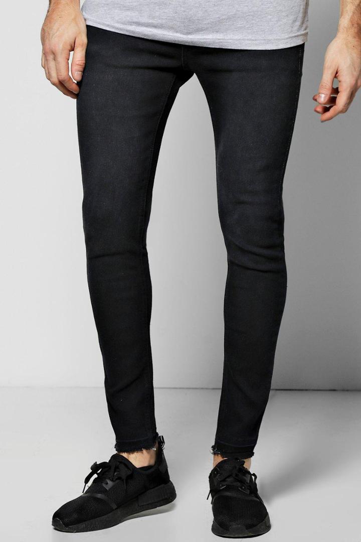 Boohoo Super Skinny Fit Jeans With Raw Hem Charcoal